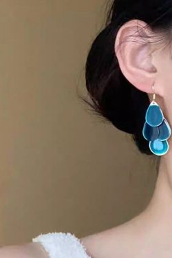 Original Design Blue Alloy Drip Glaze Water Droplets Tassel Drop Earrings