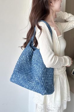 Original Design Blue Denim Large Capacity Shoulder Bag