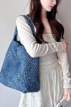Original Design Blue Denim Large Capacity Shoulder Bag