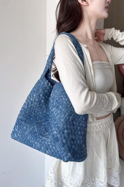 Original Design Blue Denim Large Capacity Shoulder Bag