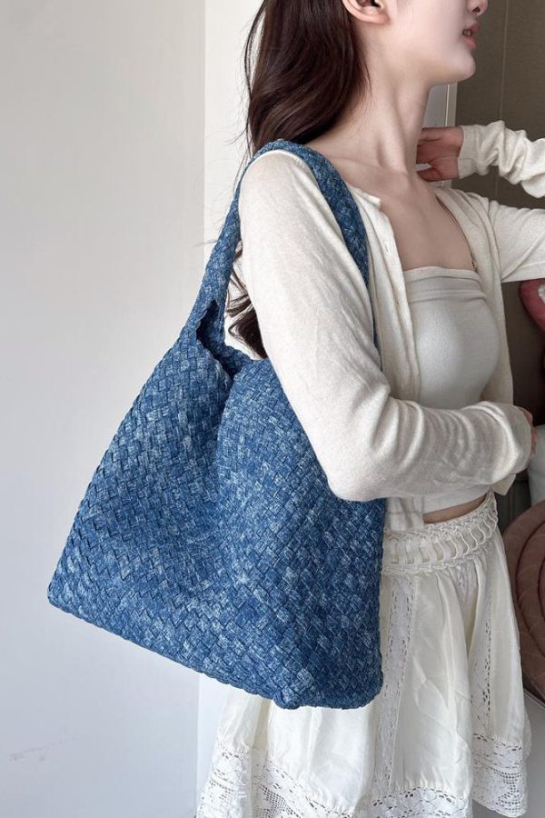 Original Design Blue Denim Large Capacity Shoulder Bag