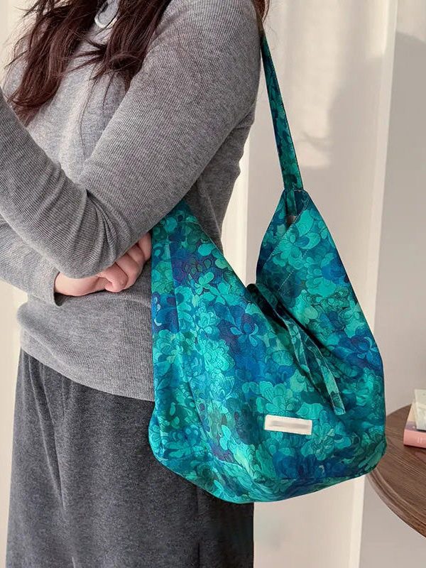 Original Design Blue Print Large Capacity Canvas Shoulder Bag