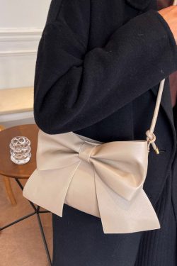 Original Design Brown Bow Faux Leather Messenger Bag