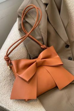 Original Design Brown Bow Faux Leather Messenger Bag