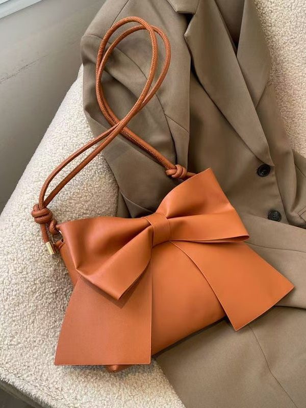 Original Design Brown Bow Faux Leather Messenger Bag