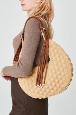 Original Design Brown Cotton Large Capacity Hobo Bag