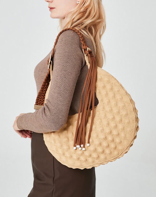 Original Design Brown Cotton Large Capacity Hobo Bag