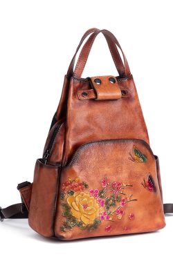 Original Design Brown Cowhide Embossed Backpack Bag