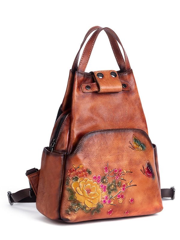Original Design Brown Cowhide Embossed Backpack Bag