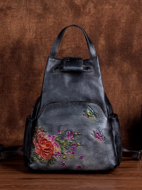 Original Design Brown Cowhide Embossed Backpack Bag