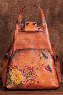 Original Design Brown Cowhide Embossed Backpack Bag