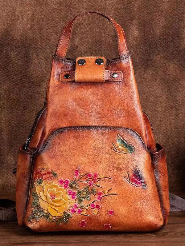 Original Design Brown Cowhide Embossed Backpack Bag