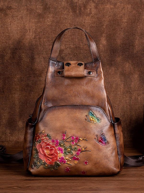 Original Design Brown Cowhide Embossed Backpack Bag