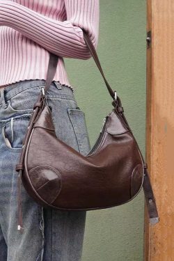 Original Design Brown Green Faux Leather Satchel Bag Handbag