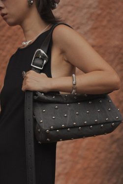 Original Design Brown Rivet Suede Shoulder Bag