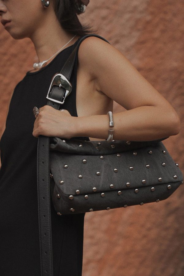 Original Design Brown Rivet Suede Shoulder Bag