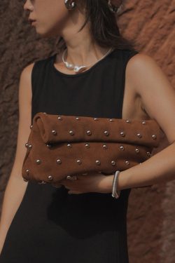 Original Design Brown Rivet Suede Shoulder Bag