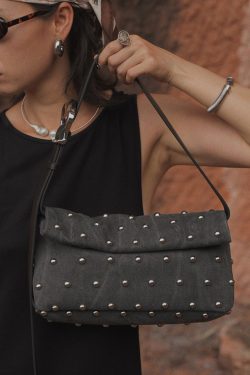 Original Design Brown Rivet Suede Shoulder Bag