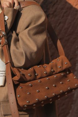 Original Design Brown Rivet Suede Shoulder Bag