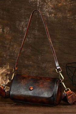 Original Design Coffee Calf Leather Satchel Bag Handbag