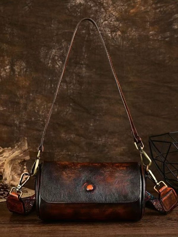 Original Design Coffee Calf Leather Satchel Bag Handbag