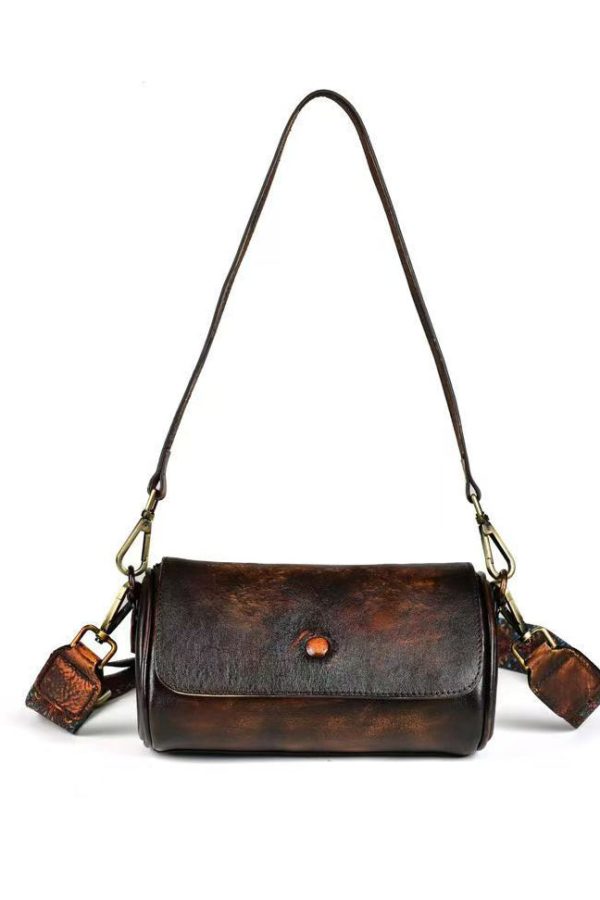 Original Design Coffee Calf Leather Satchel Bag Handbag