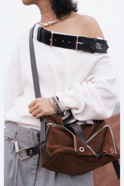 Original Design Coffee Zippered Suede Hobo Bag