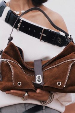 Original Design Coffee Zippered Suede Hobo Bag