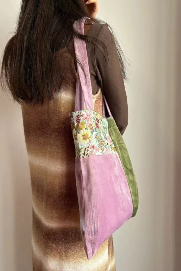 Original Design Colorblock Patchwork Velour Satchel Bag Handbag