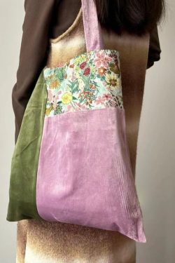 Original Design Colorblock Patchwork Velour Satchel Bag Handbag