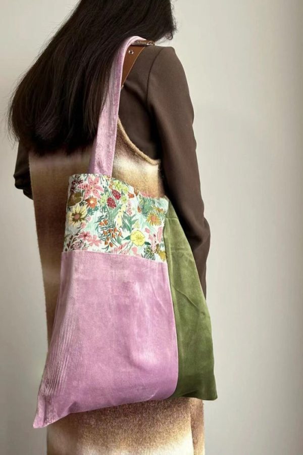 Original Design Colorblock Patchwork Velour Satchel Bag Handbag