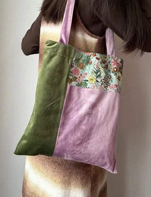 Original Design Colorblock Patchwork Velour Satchel Bag Handbag