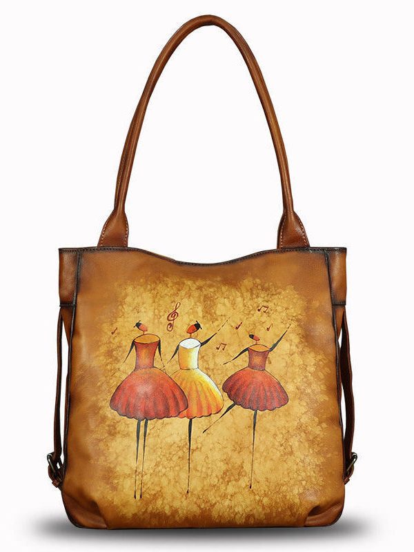 Original Design DIY Paitings Calf Leather Satchel Handbag