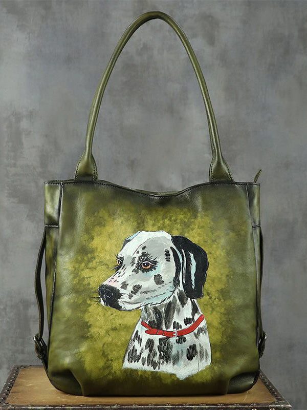 Original Design DIY Paitings Calf Leather Satchel Handbag