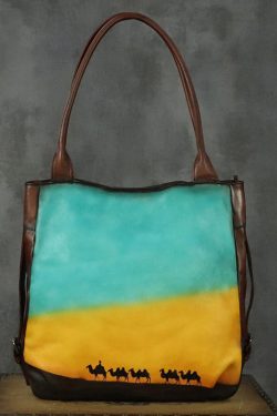 Original Design DIY Paitings Calf Leather Satchel Handbag