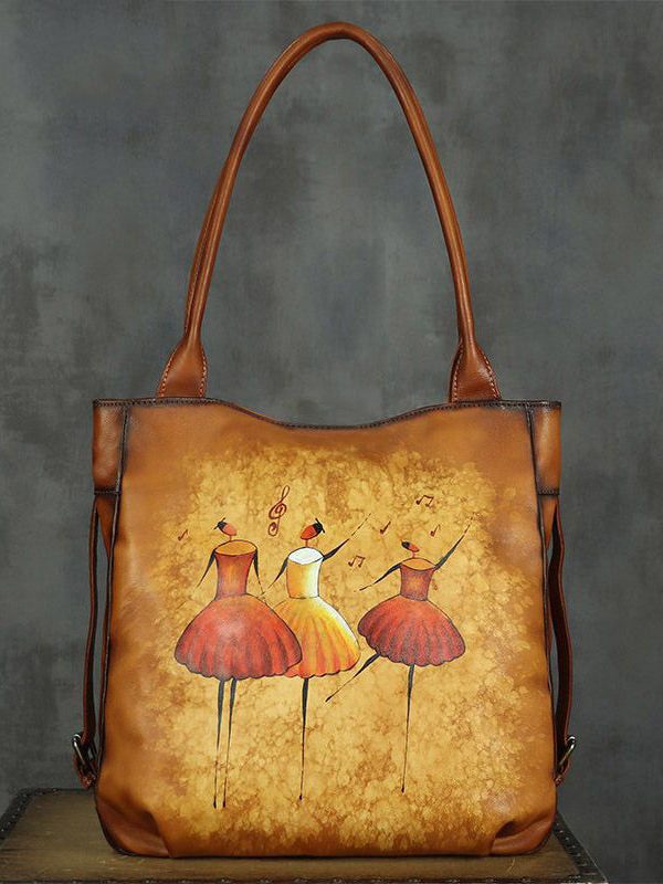 Original Design DIY Paitings Calf Leather Satchel Handbag