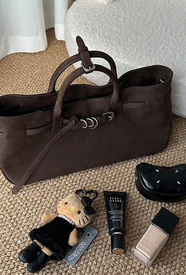Original Design Faux Suede Coffee Tote Handbag