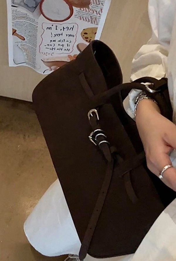 Original Design Faux Suede Coffee Tote Handbag