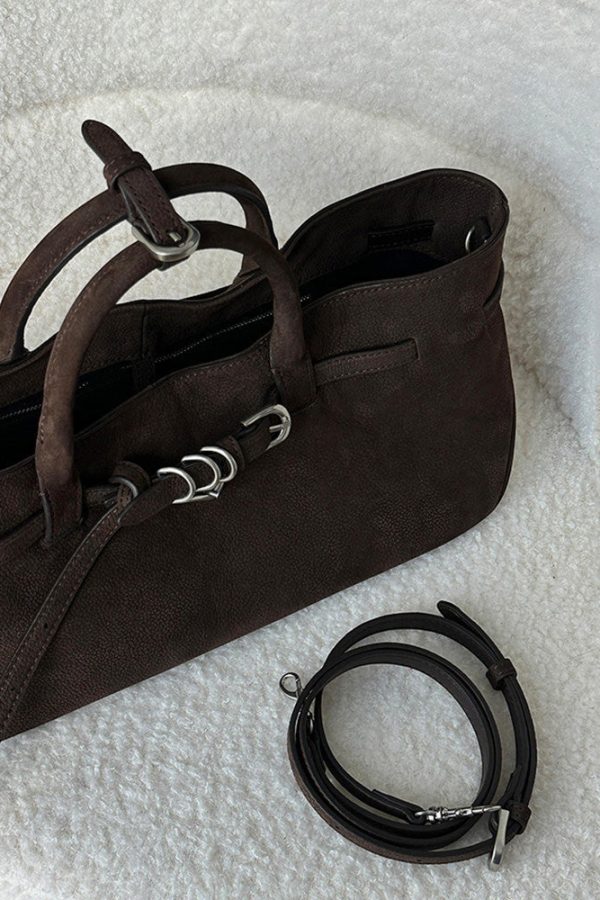 Original Design Faux Suede Coffee Tote Handbag