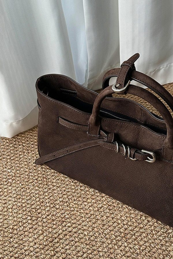 Original Design Faux Suede Coffee Tote Handbag