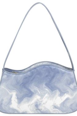 Original Design Light Blue Tie Dye Paitings Faux Leather Satchel Handbag