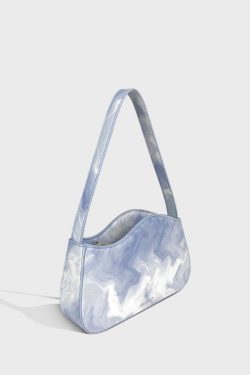 Original Design Light Blue Tie Dye Paitings Faux Leather Satchel Handbag
