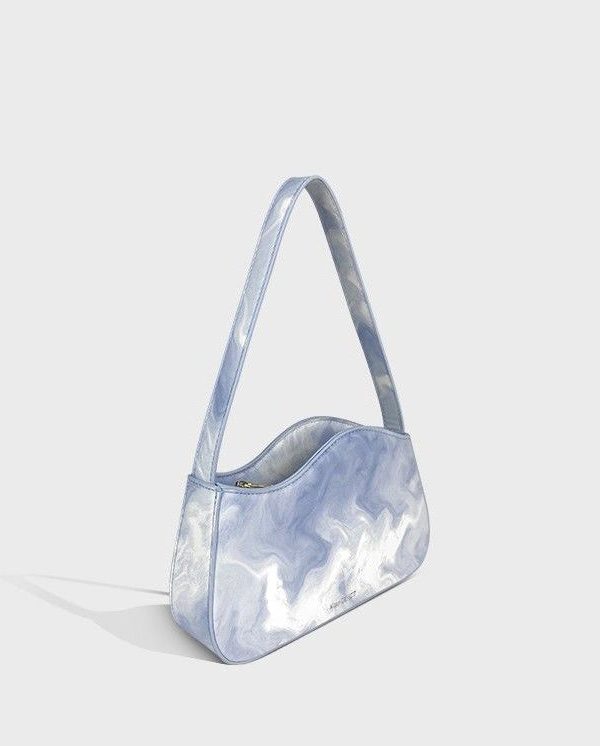 Original Design Light Blue Tie Dye Paitings Faux Leather Satchel Handbag