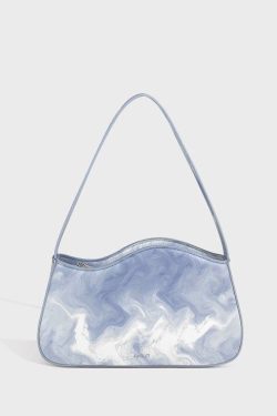 Original Design Light Blue Tie Dye Paitings Faux Leather Satchel Handbag