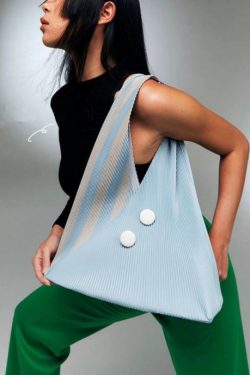 Original Design Light Blue Wrinkled Splicing Satchel Handbag