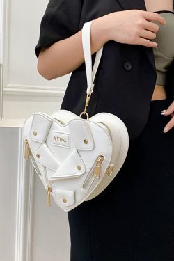 Original Design Pink Heart Zippered Patchwork Faux Leather Messenger Bag