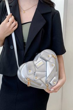 Original Design Pink Heart Zippered Patchwork Faux Leather Messenger Bag