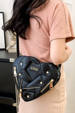 Original Design Pink Heart Zippered Patchwork Faux Leather Messenger Bag