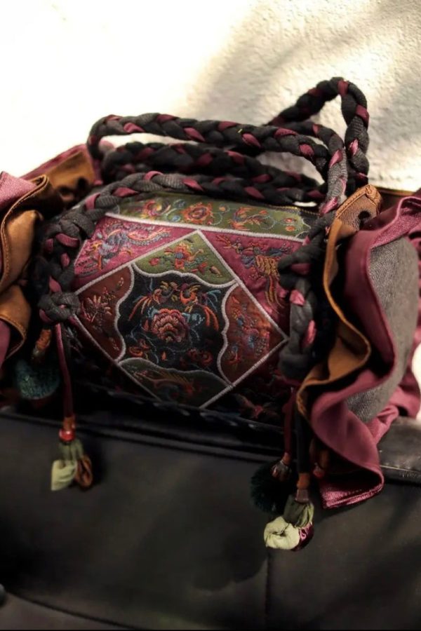 Original Ethnic Style Linen Embroidery Ruffled Messenger Bag