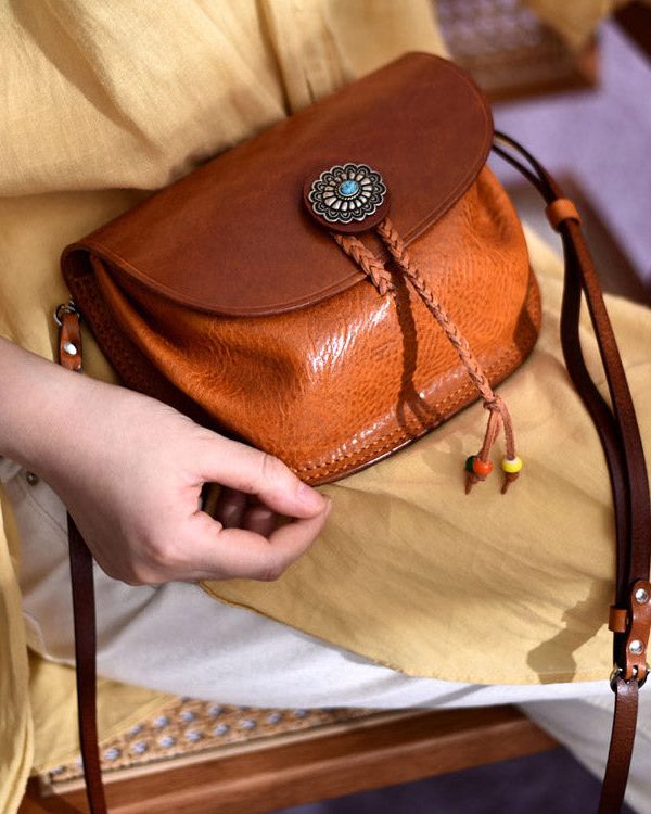 Original Handmade Brown Calf Leather Messenger Bag
